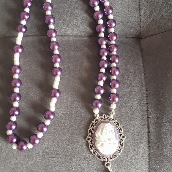 Sophisticated Purple and White Cameo Silver Rosary Catholic Religious - Picture 1 of 6